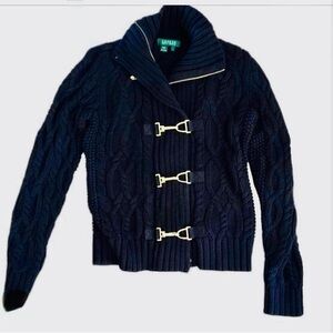 Lauren Ralph Lauren Fireman Clasp Sweater Small Cable Knit Equestrian Preppy (PM